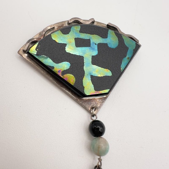 Alone Larsen Sterling Silver Brooch Modernist w Inlay Tassel "Romance Series" - Picture 3 of 13